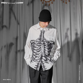 RELABEL 21SS 素描骨架印花立领长袖衬衫男美潮复古宽松衬衣