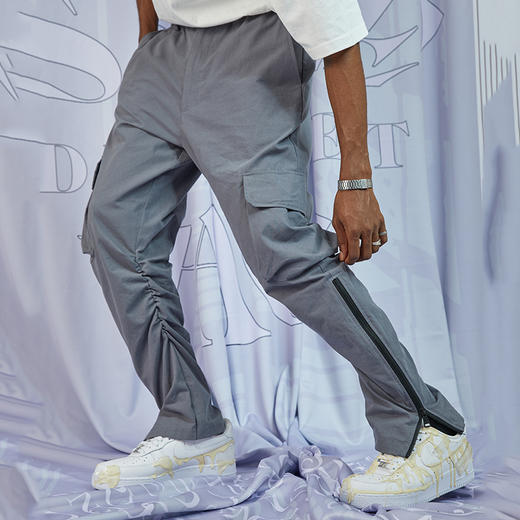 RELABEL 20AW 灰蓝色侧拉链开口抽褶皱抽绳长裤 商品图1