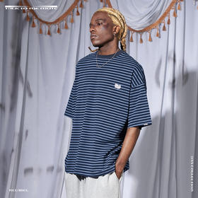 RELABEL 21SS 多色条纹品牌logo刺绣标背后印花宽松短袖T恤