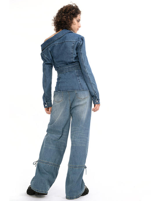 IFIK Off-shoulder Shirt重塑氛围感的露肩修身复古蓝牛仔衬衫 商品图2