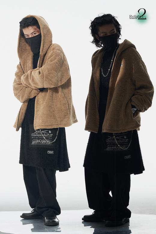 RELABEL 21AW 浅棕色羊羔绒品牌定制刺绣标交错走线宽松拉链外套 商品图5