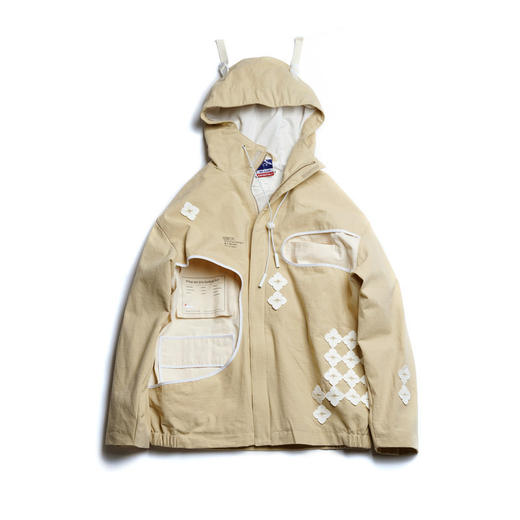 EAFINETAL.20AW结构分割拼接刺绣设计假两件开衫宽松连帽夹克外套 商品图4