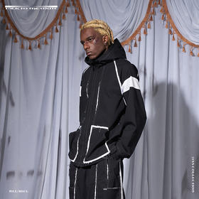 RELABEL 21SS破缝黑白拼接毛边刀割破坏褶皱尼龙宽松夹克外套