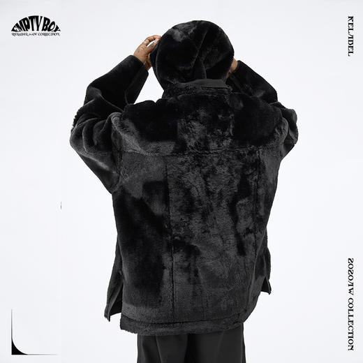 RELABEL 20AW黑色皮毛一体多拉链斜门襟双面穿着兔毛麂皮绒外套 商品图3