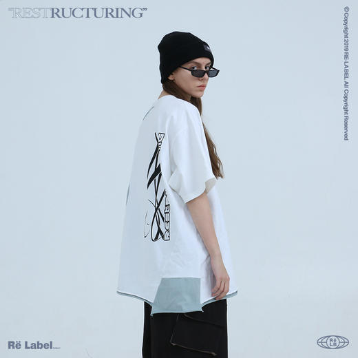 RELABEL 2020SS双色拼接解构主题印花短袖男潮牌休闲宽松情侣T恤 商品图2