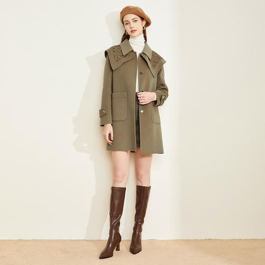 LH9T1斯尔丽2021瑟俪秋冬新款设计感时尚针织领一手长大衣女款通勤 商品图3