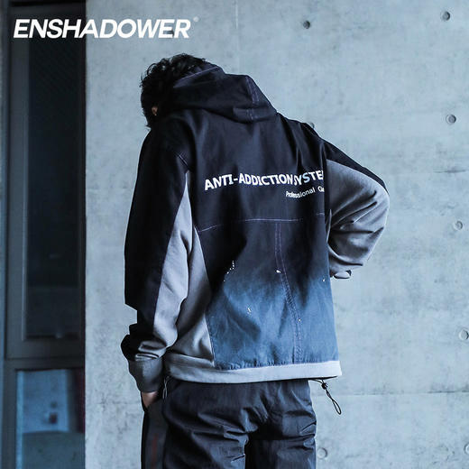 ENSHADOWER隐蔽者拼接长袖连帽泼墨卫衣休闲宽松连帽衫潮牌上衣 商品图0