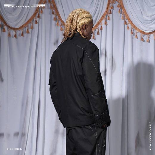 RELABEL 21SS黑色弧形交错立体重工明线多口袋透气亲肤棉麻西装 商品图2