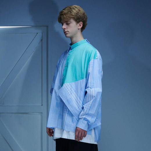 EAFINETAL.21AW新款可拆卸变装拼接撞色格纹条纹上衣休闲长袖衬衫 商品图0