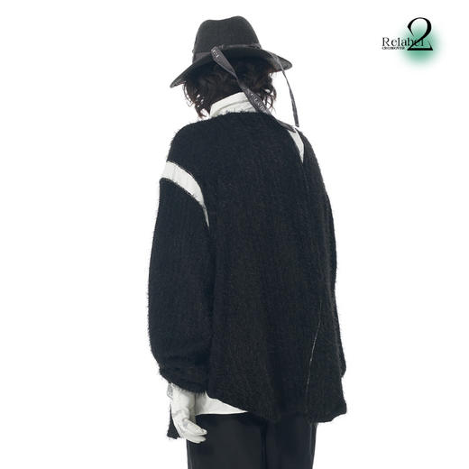RELABEL 21AW 定织黑色毛料拼接白衬衣假两件手工明线宽松毛衣 商品图2