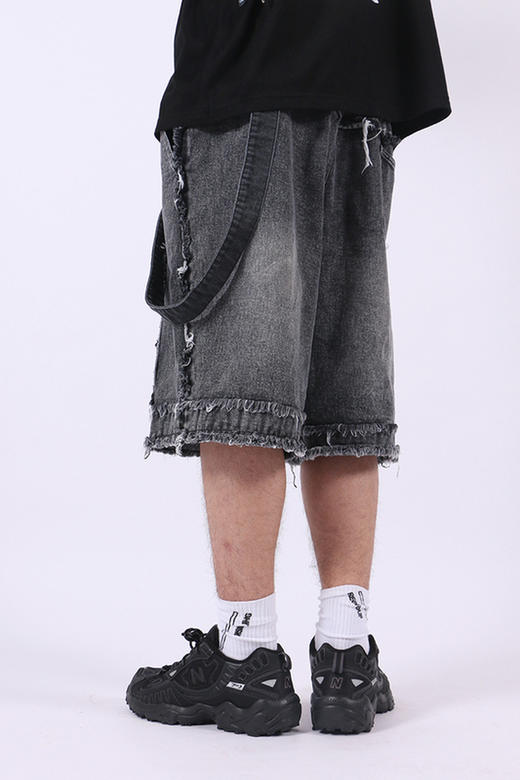 RELABEL 2020SS新款牛仔短裤水洗毛边猫须阔腿牛仔裤中裤国潮裤男 商品图5