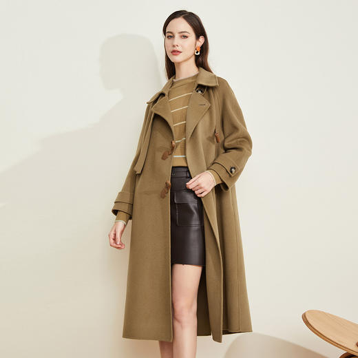 LH9F5斯尔丽瑟俪2021新款秋冬时尚皮扣优雅气质双面呢长大衣 商品图0