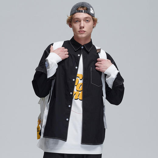 EAFINETAL.20AW辑明线绣花工艺纯色纯棉上衣休闲宽松长袖衬衫 商品图3