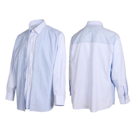 RELABEL 21AW 条纹拼接双重门襟结构休闲宽松衬衣 商品图4