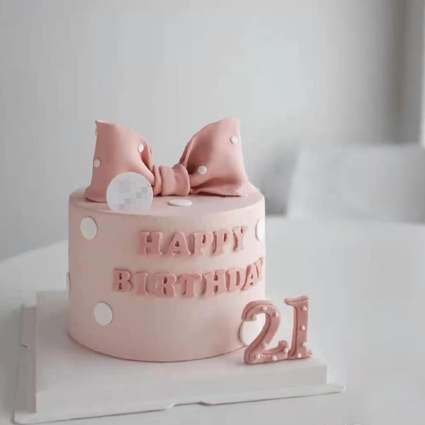 黑巢-粉色清新翻糖蝴蝶结蛋糕生日蛋糕