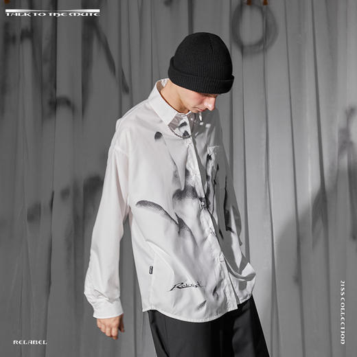 RELABEL 21SS 幻影手掌印花立领长袖衬衫男美潮复古宽松衬衣 商品图3