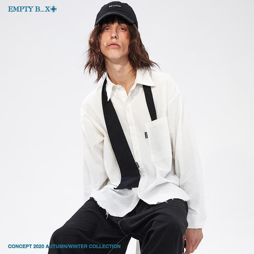 RELABEL 2020AW白色手工毛边潮牌衬衣男青春休闲宽松创意长袖衬衫 商品图1