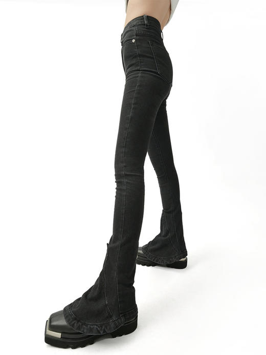 IFIK 辣妹蓝色马蹄牛仔裤女 2021年新款夏季紧身显瘦修身微喇长裤 商品图3