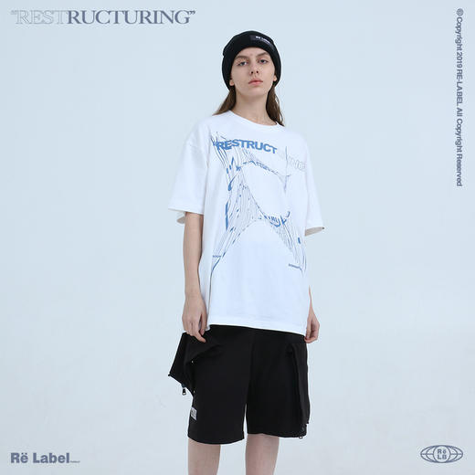 RELABEL20SS潮牌欧美风创意线条印花短袖男女黑白双色国潮情侣T恤 商品图4
