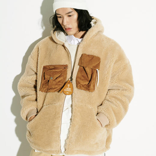 EAFINETAL.21AW新款趣味漫画图案绣花立体贴袋连帽开衫羊羔绒外套 商品图1