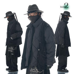 RELABEL 21AW 可拆卸黑色定织毛料明线马甲菱形绗线梭织羽绒服