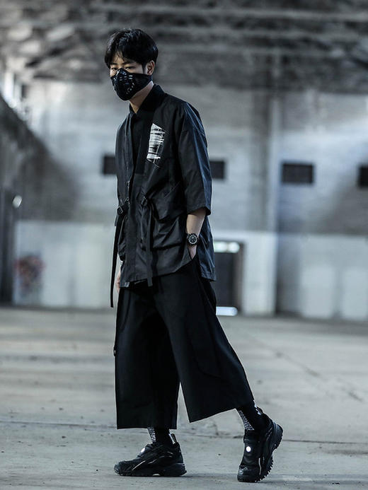 ENSHADOWER隐蔽者国潮新品褶锏武士裙裤男直筒阔腿七分裤宽松裤子 商品图2