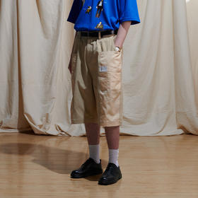 EAFINETAL.21SS新款绣标设计卡其色拼接宽松工装裤五分裤休闲短裤