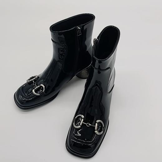 LFGJ 13701新品方头小跟舒适百搭漆皮马鞍口小短靴 商品图1