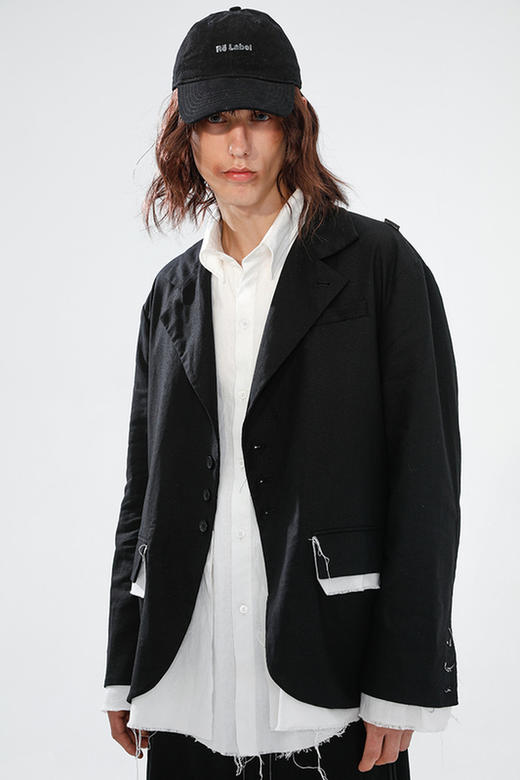 RELABEL 2020AW假两件拼接毛边黑白西装帅气西服套装男士单西外套 商品图5