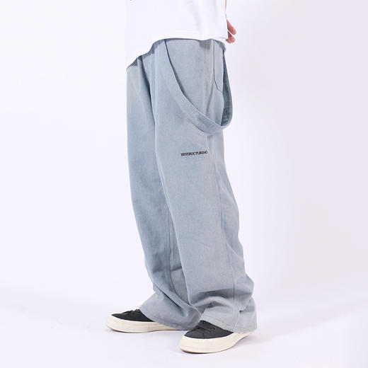 RELABEL 20SS新款口袋宽松直筒水洗工装侧吊带结构牛仔裤男潮长裤 商品图0