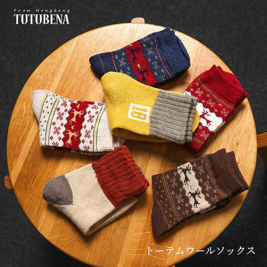 【十双装寒冬不冻脚】火到爆仓！民族复古风加厚保暖情侣中筒图腾羊毛袜 商品图0