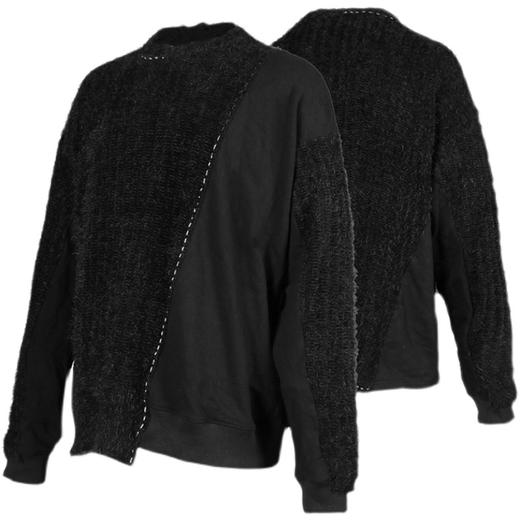 RELABEL 21AW 手工明线定织黑色毛料异材质拼接宽松圆领卫衣 商品图4