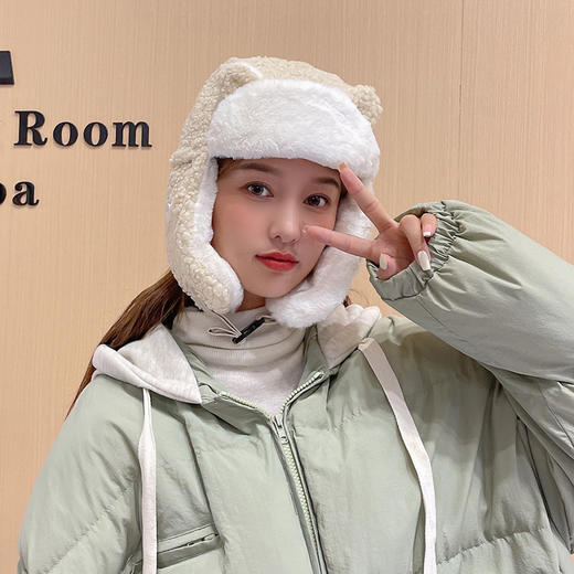 羊羔毛雷锋帽女冬季可爱防风加厚保暖帽户外骑行防寒护耳加绒帽子 商品图0