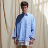 EAFINETAL.2021SS新款刺绣假两件拼接纯棉休闲宽蓝色松条纹衬衫 商品缩略图0