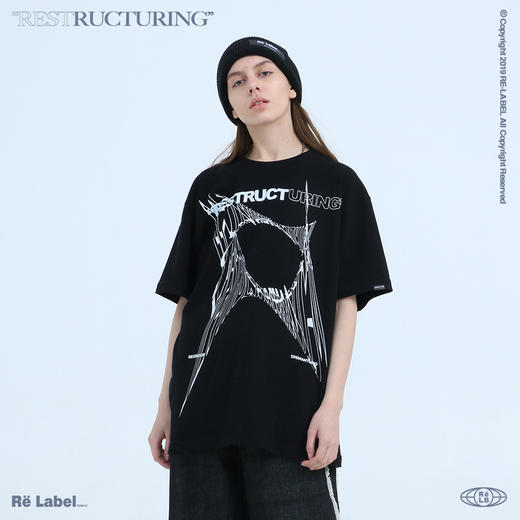 RELABEL20SS潮牌欧美风创意线条印花短袖男女黑白双色国潮情侣T恤 商品图1