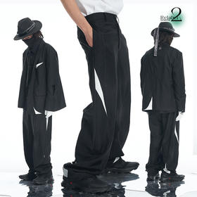 RELABEL 21AW几何切割黑白撞色拼接宽松休闲西裤