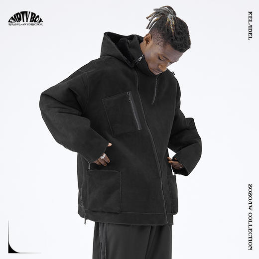 RELABEL 20AW黑色皮毛一体多拉链斜门襟双面穿着兔毛麂皮绒外套 商品图1