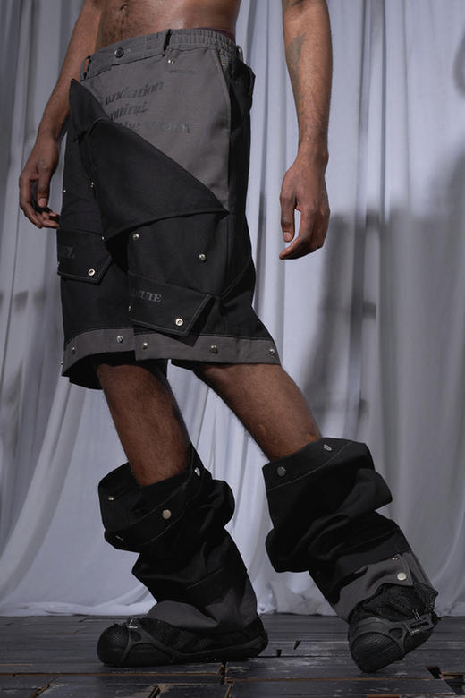 RELABEL 21SS 黑灰撞色多层旋转裁剪多扣调节可拆卸多穿法长裤 商品图5