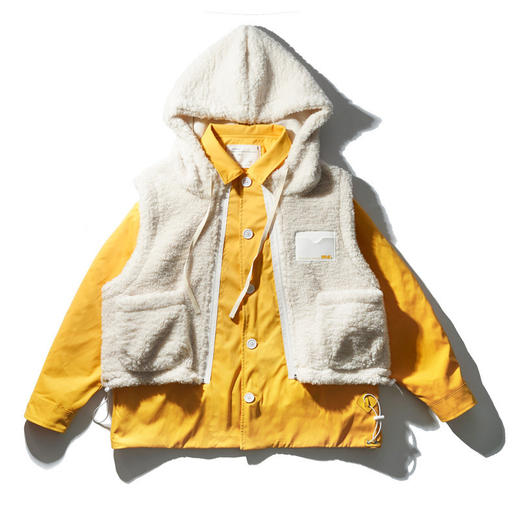 EAFINETAL.21AW新款可拆卸羊羔绒连帽马甲两件套宽松夹克夹克外套 商品图4