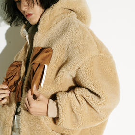 EAFINETAL.21AW新款趣味漫画图案绣花立体贴袋连帽开衫羊羔绒外套