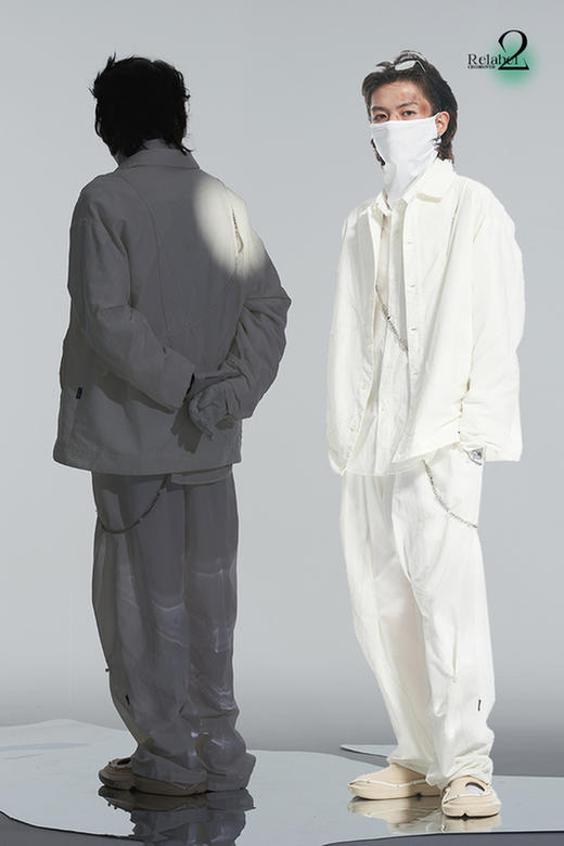 RELABEL 21AW弧形切割破口镂空明线结构拼接透明纱宽松外套 商品图5