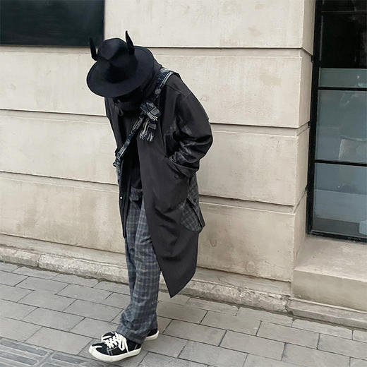 RELABEL 20AW 潮牌宽松格纹拼接多口袋结构长款西装大衣 商品图0