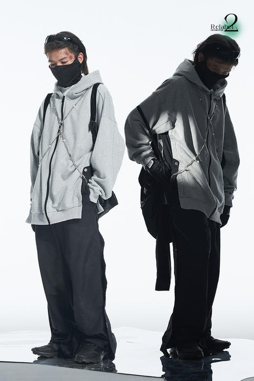 RELABEL 21AW异材质梭织拼接黑灰撞色oversize宽松卫衣外套 商品图5