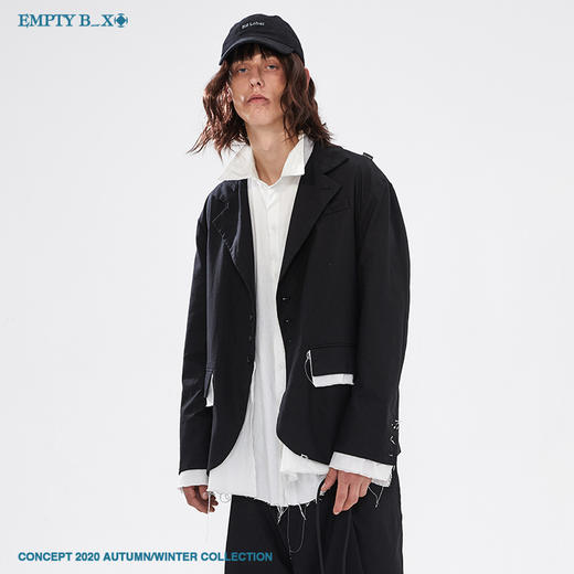 RELABEL 2020AW假两件拼接毛边黑白西装帅气西服套装男士单西外套 商品图3