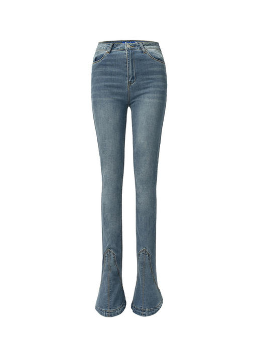 IFIK 辣妹蓝色马蹄牛仔裤女 2021年新款夏季紧身显瘦修身微喇长裤 商品图4