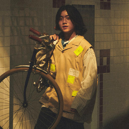 EAFINETAL.21AW新款荧光标签马甲假两件设计复古条纹夹克休闲外套 商品图3