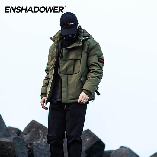 ENSHADOWER隐蔽者战术织带羽绒服男冬季潮牌工装连帽加厚男士外套 商品图0