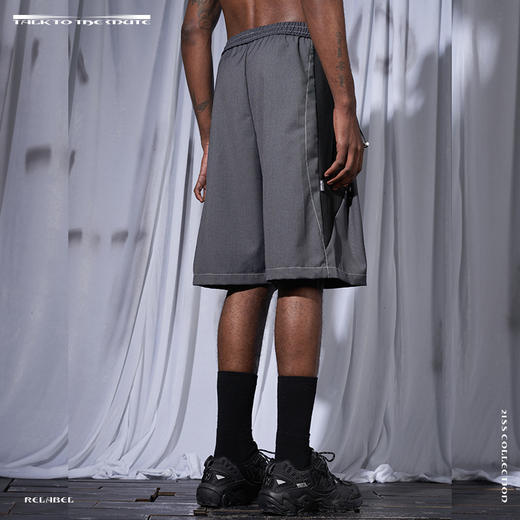 RELABEL 21SS黑灰撞色拼接双抽绳重工明线宽松西装短裤 商品图1