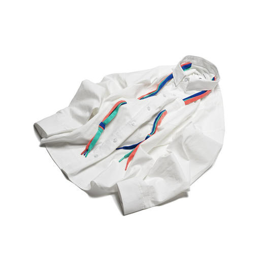 EAFINETAL.个性彩色编织带设计潮牌纯棉休闲宽松上衣长袖白衬衫 商品图3