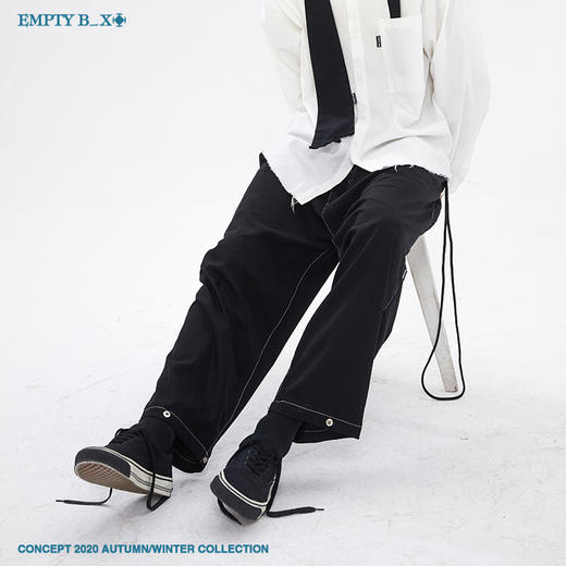 RELABEL 2020AW 前片平面无腰设计后口袋明线宽松休闲西裤长裤男 商品图4